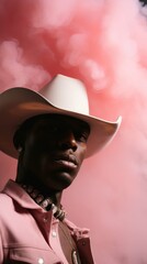 Canvas Print - Man in Pink Shirt and Cowboy Hat