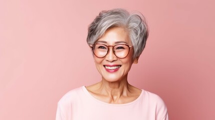 Canvas Print - Older Woman in Pink Shirt and Glasses