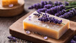 Natural soap and  lavender  for bath and spa. Hygiene concept. AI generated image, ai.