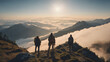 © Koca - A man standing on top of a mountain celebrating with arms open. Success and goal achievement conceptAI generated image, ai