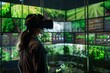 © Peeradontax - A woman experiencing a virtual reality simulation of a lush, green agricultural environment, potentially exploring modern farming techniques or engaging in educational content.