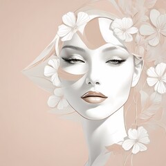 Abstract female face in one line. Woman face with flowers Surreal Line art female floral girl. Minimalism Abstract modern Continuous single line woman face portrait
