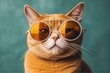 Adorable red tabby cat posing in stylish round glasses for a fun and quirky look