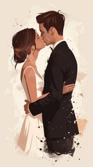 Wall Mural - Illustration of a romantic couple kissing