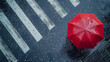 横断歩道と赤い傘