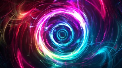 Poster - Dynamic abstract background with multicolored vortex flow, neon rays and glowing lines. Digital Art