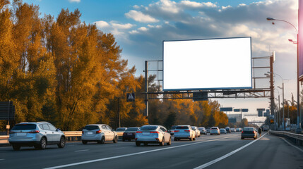 Empty Billboard During Daytime on Busy Road Business Traffic, Generative AI