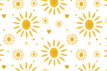 Hand-drawn Pattern With Flowers, Yellow Hearts
