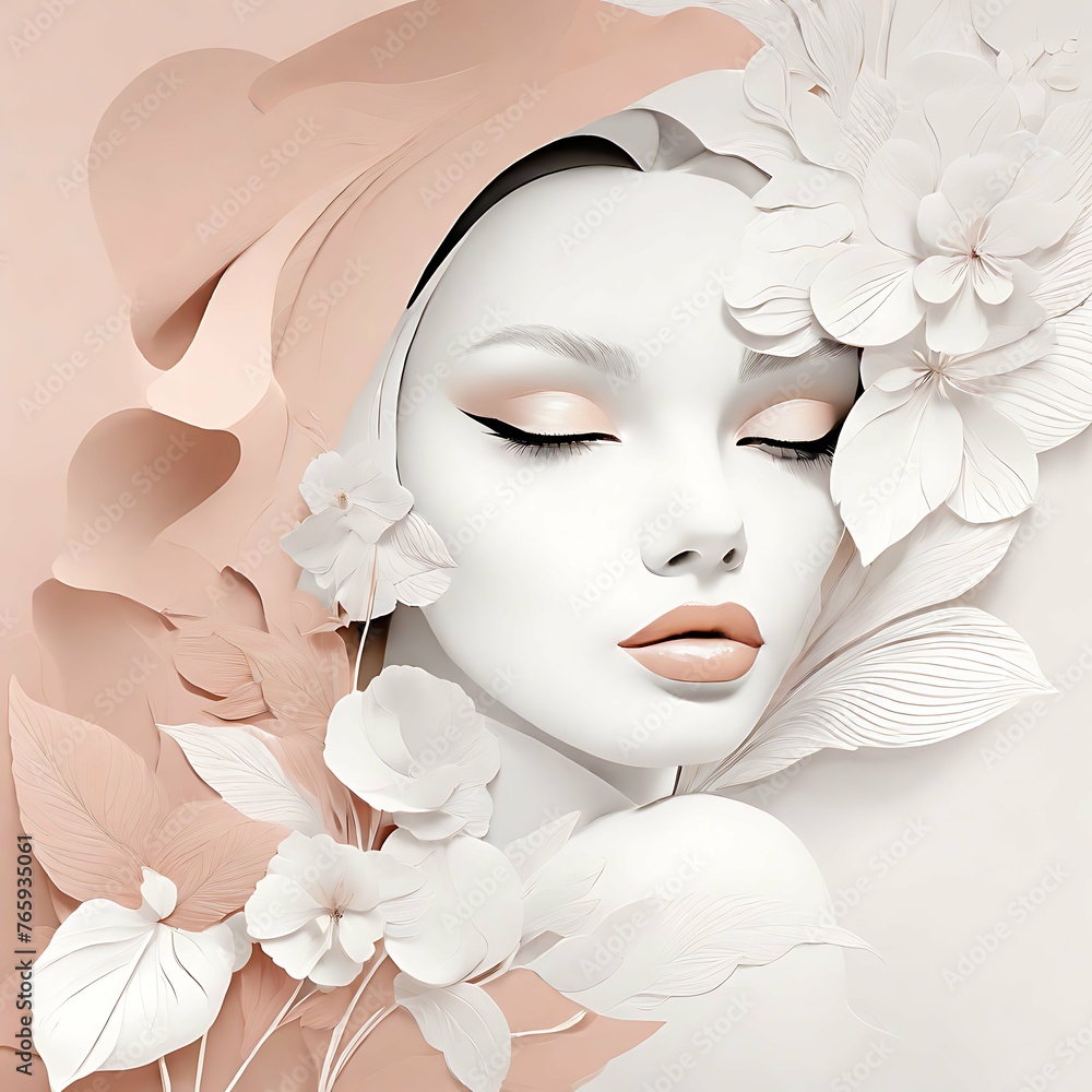 Abstract female face in one line. Woman face with flowers Surreal Line ...
