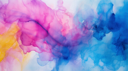 Poster - Vibrant watercolor background with splashes of pink and blue