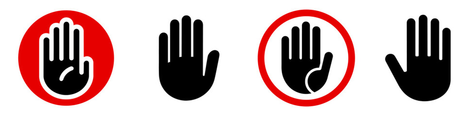 Poster - Stop hand icon. Set of hand icons. Black silhouette of hand in flat style, isolated on a white