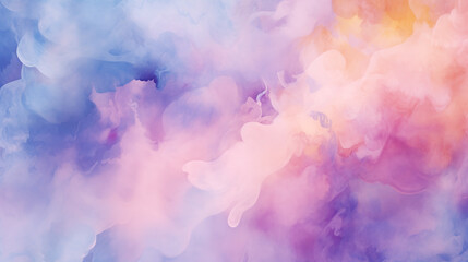 Poster - Serene watercolor background with soft blue, purple and pink pastel clouds