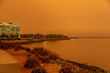 California Westpoint Slough on San Francisco Bay, California; Orange Smoke Filled Skies from Nearby Out of Control Wildfires Caused by Drought and Climate Change