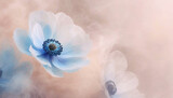 Fototapeta  - Tapeta w kwiaty, jasny, pastelowy zawilec, wzór kwiatowy, puste miejsce na tekst, kartka na życzenia