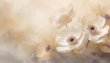Fototapeta  - Tapeta w kwiaty, jasny, pastelowy zawilec, wzór kwiatowy, puste miejsce na tekst, kartka na życzenia	
