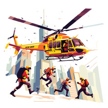 Yellow Rescue Helicopter And Team Flat Poster. 