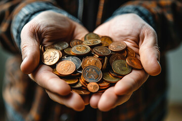 A pair of hands holds a bunch of coins - Generative AI