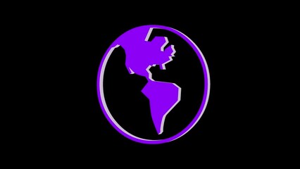 Wall Mural - 3d western hemisphere map logo symbol loopable rotated purple color animation on black background