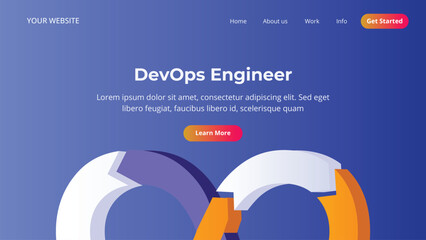 Devops isometric landing page. DevOps, software development and IT Operation methodology, Web development or devops concept in banner, poster, flyer design.