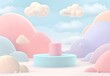 Pink clouds in the sky, creative pastel pink and blue background, place for product presentation
