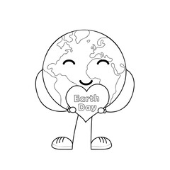 Wall Mural - Earth Day coloring book page for kids, cartoon style character, vector illustration