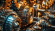 A close-up view of interlocking machine gears bathed in sunlight, showcasing the intricate workings of a mechanical device