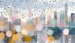 An abstract cityscape in aquarelle taken through the window in raindrops