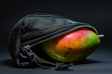 A Close Up Of A Fruit In An Open Bag On Black Background. Generative AI.
