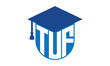 TUF initial letter academic logo design vector template. school college logo, university logo, graduation cap logo, institute logo, educational logo, library logo, teaching logo, book shop, varsity	
