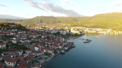 Canvas Print - View of Ohrid old town dominated by Samuel's fortress, North Macedonia