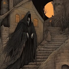 Canvas Print - a painting of a ghost walking up a set of stairs