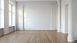 Empty bright room with wooden floor.