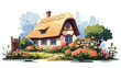 A charming cottage with a thatched roof and flower