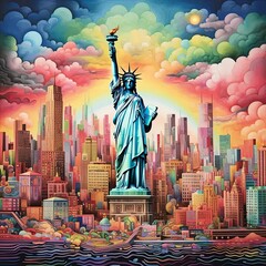 Canvas Print - a painting of the statue of liberty in new york city