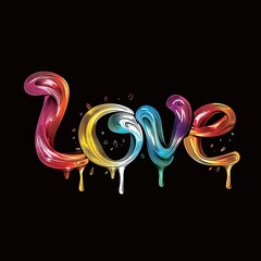 Sticker - the word love painted in rainbow colors on a black background