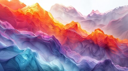 Wall Mural - Vibrant digital mountain, A digital art piece with neon on mystical mountain range, perfect for fantasy backgrounds.