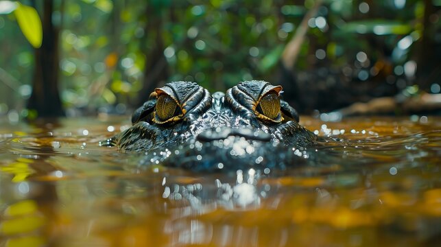 Frog's eyes, a window to an amphibious life, glistening in a rainforest ambiance