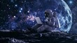 Astronaut on the Moon is using a laptop