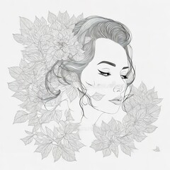 Abstract female face in one line. Woman face with flowers Surreal Line art female floral girl. Minimalism Abstract modern Continuous single line woman face portrait
