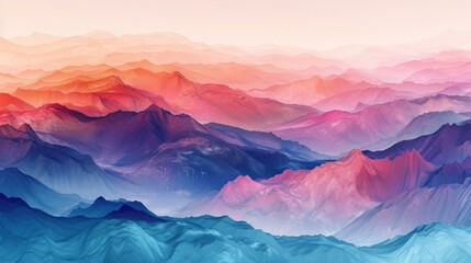 Wall Mural - Colorful digital artwork of a mountain range bathed in neon colors, a fusion of natural forms with a futuristic, digital aesthetic.3d rendering