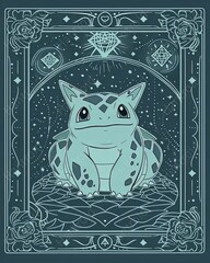 Poster - a blue frog sitting on top of a table