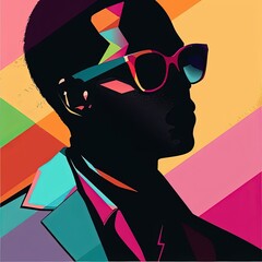 Sticker - a man in a suit and sunglasses with a colorful background