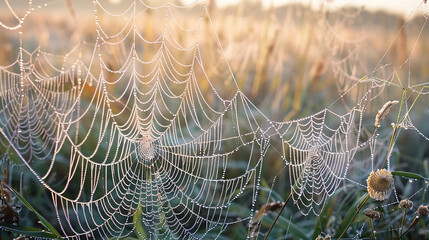 spider web with dew in morning