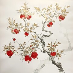 Poster - a painting of a tree with red fruit on it