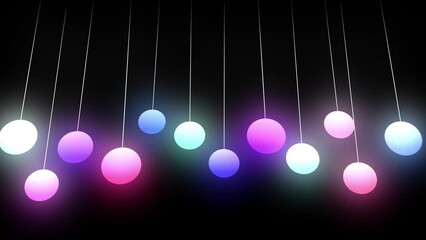 Wall Mural - colored lights falling and swinging 4k loop features strings with multi-colored spherical lights on 