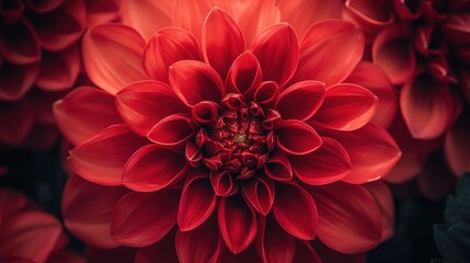 Canvas Print - Vibrant Close-Up of Red Dahlia Flower in Full Bloom