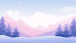  A serene winter scene with snow gently falling over a blue-hued landscape of evergreen trees and rolling hills, invoking a sense of calm and solitude.