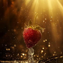 Sticker - red strawberry drop in to water and make some splash