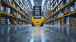 Forklift in warehouse. 3d rendering with toned image