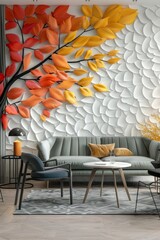 Wall Mural - Vibrant 3d tree with colorful leaves, an abstract wallpaper for interior mural painting wall decor